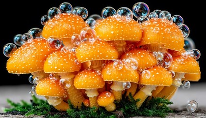 Mushrooms with Bubbles on Forest Floor