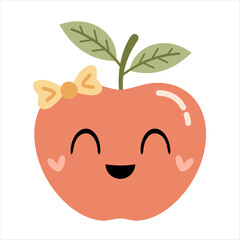 Cute groovy apple clipart, cartoon summer fruit character. Adorable hand drawn vector illustration in flat style