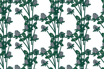 Botanical floral seamless pattern with clover vector illustration. Repeating clover plants with...
