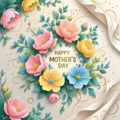 Beautiful mother's day greeting card with pink tulips celebrating motherhood