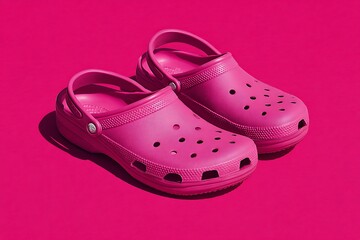 Pink crocs shoes on matching background