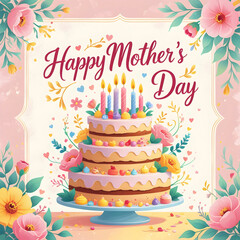 Happy Mothers Day cake with Greeting Card Design