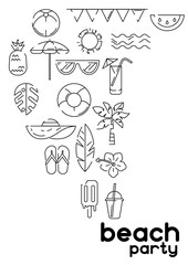 Background with summer items. Stylized beach objects.