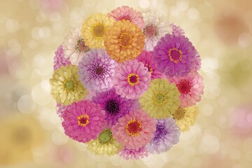 Colorful zinnia bouquet arrangement against a soft backdrop.