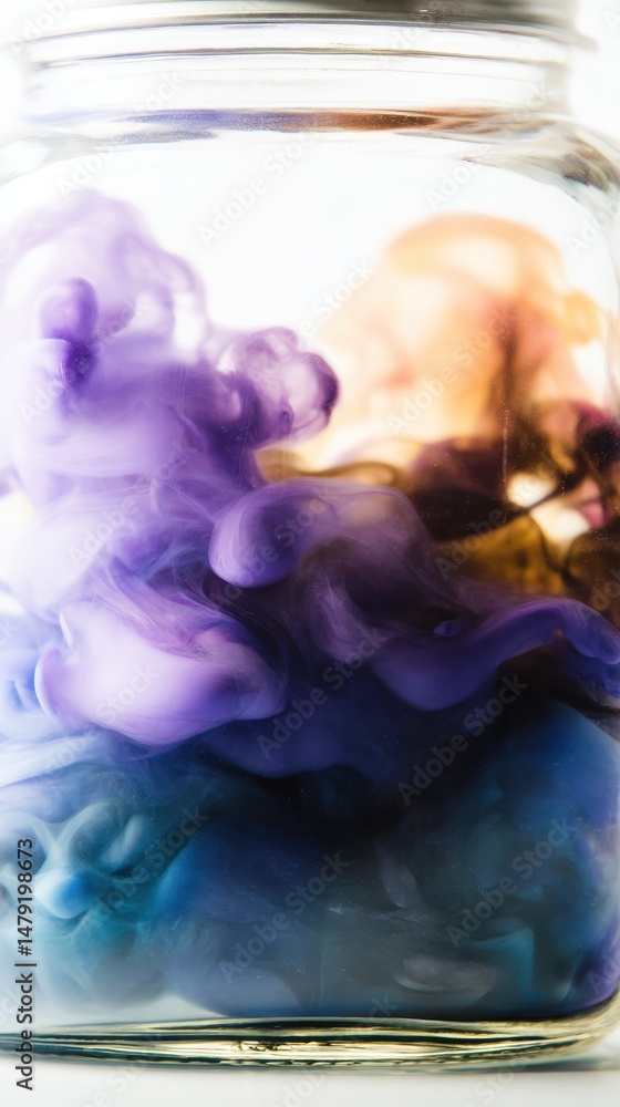 Poster colorful ink swirls in water jar creating abstract vibrant art and unique patterns of motion with so