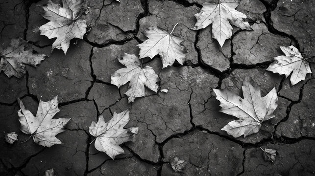 Dried earth adorned by fallen leaves