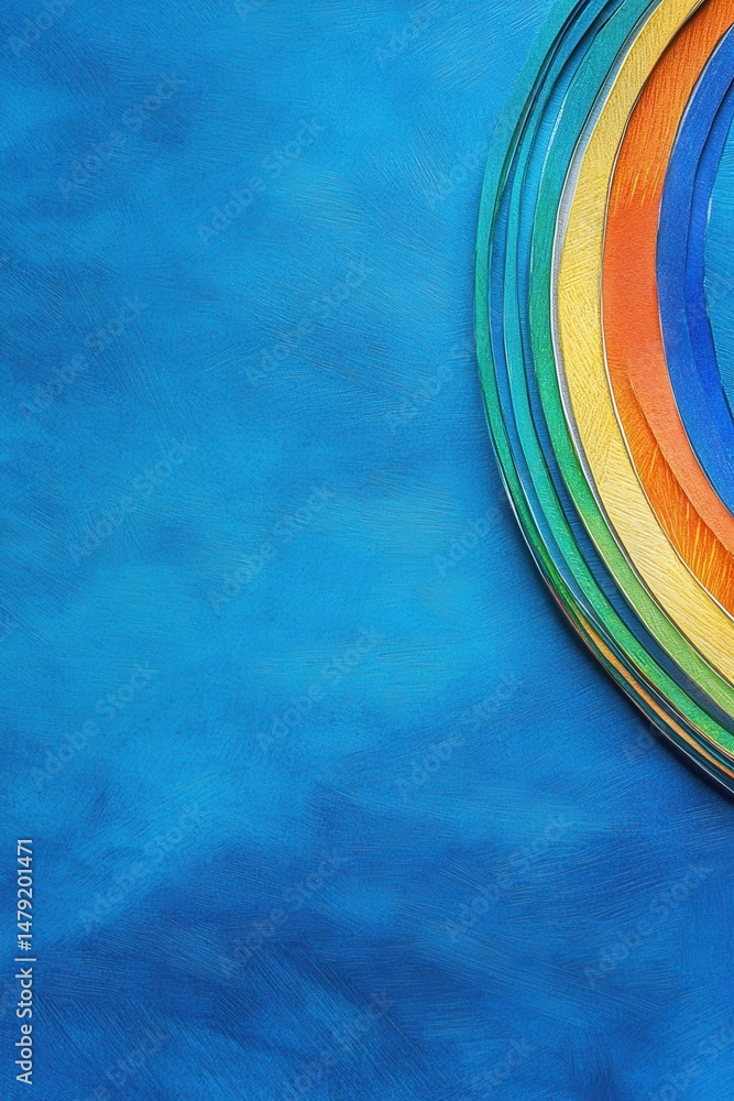 Poster abstract painted background with colorful circular elements top right corner studio shot