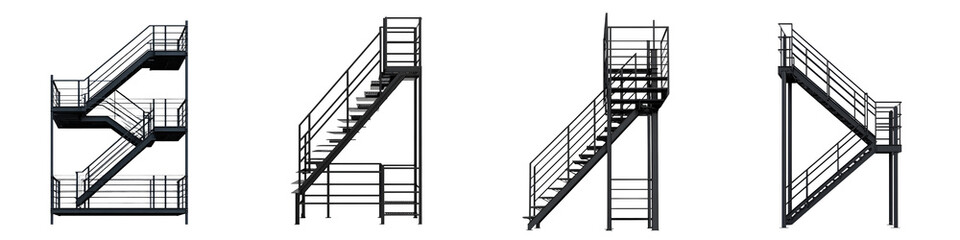 Versatile industrial stair designs showcasing sleek, modern steel architecture with a focus on functionality and safety, ideal for construction and architectural projects.