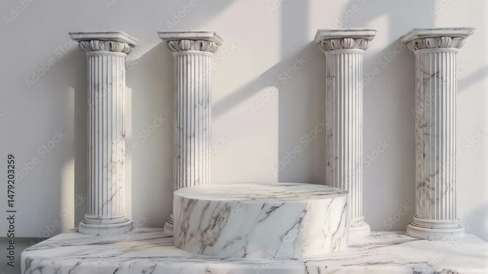 Poster elegant marble podium platform and classical columns with light and shadows for product display or p