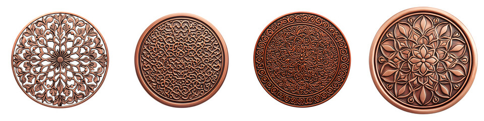 Fototapeta premium Exquisite antique copper designs with intricate patterns, showcasing traditional craftsmanship and rich textures, ideal for decorative and artistic applications
