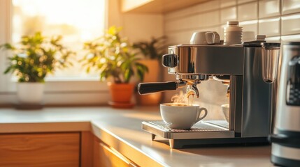 Espresso machine brewing coffee