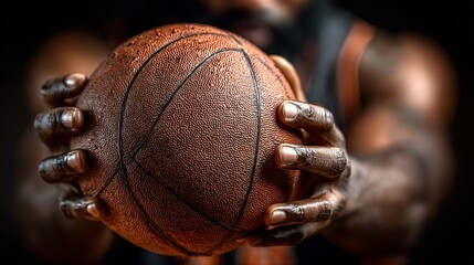 Close-up, Basketball Player Holding Ball, Grit, Determination, Power, Sports Photography.