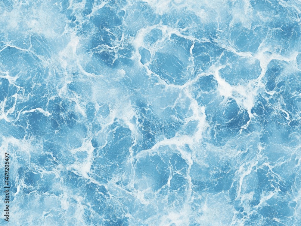 Poster aerial view of turquoise ocean water with white foam and wave patterns in a seamless texture pattern