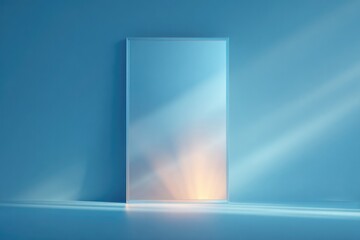 minimalist scene featuring large elegantly framed mirror reflecting soft diffused light source with ample copy space