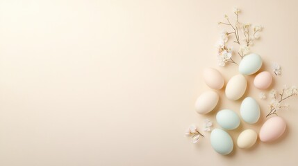 Pastel Easter Eggs with Delicate Flowers on Neutral Background