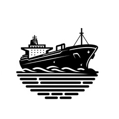 Obraz premium Symbolic black and white vector illustration of a tanker ship on a white background.