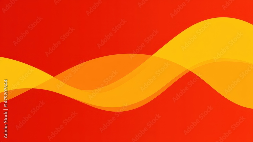 Poster abstract design with flowing yellow shapes on red background.