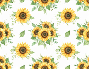 Beautiful sunflower floral pattern featuring vibrant yellow blooms and green leaves, creating cheerful and lively atmosphere perfect for various design projects