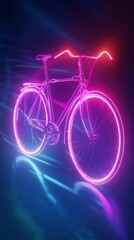 Fototapeta premium Neon Bicycle on Dark Background with Dynamic Light Effects