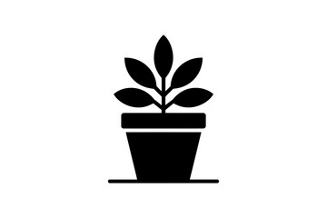 Potted plant vector simple black and white icon