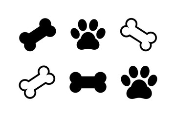 Dog bone and paw print vector icon illustration