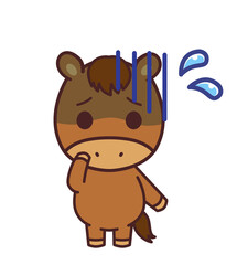 馬のかわいいキャラクター　青ざめる　イラスト素材