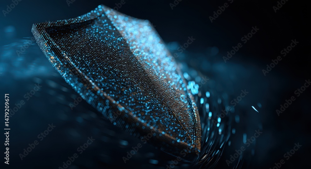 Aufkleber digital shield design with glowing particles.