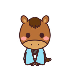 着物を着た馬のかわいいキャラクター　イラスト素材