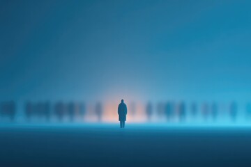 Obraz premium minimalistic photo with distinct focus on lone figure symbolizing climate policy while all background individuals are