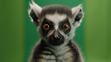 Fototapeta premium Baby lemur close-up against green