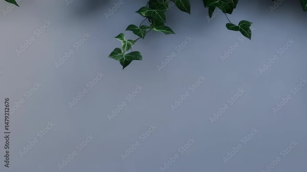 Poster green variegated ivy trailing along a gray wall, creating a natural border with leaves and tendrils 