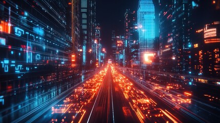 Fototapeta premium A holographic traffic system managing an advanced futuristic metropolis 