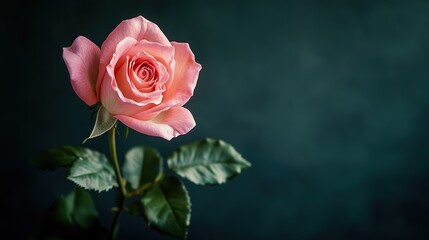 Fototapeta premium A minimalist artistic shot of a single pink rose against a dark background.
