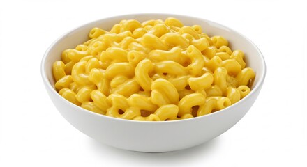 Creamy cheesy macaroni pasta gleams brightly in a simple white bowl.. AI Generated