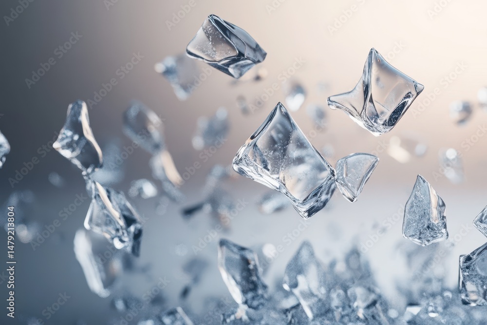 Poster Gentle shimmering ice particles dancing gracefully in soft light, Gentle shimmering ice particles in video