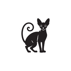 Cornish Rex Cat Vector Silhouette: Sleek and Curly-Coated Feline Design Highlighting the Breed’s Distinctive Ears, Wavy Fur, and Slender Frame in a Minimalist Vector Art Style.
