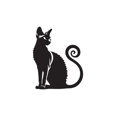 Cornish Rex Cat Vector Silhouette: Sleek and Curly-Coated Feline Design Highlighting the Breed’s Distinctive Ears, Wavy Fur, and Slender Frame in a Minimalist Vector Art Style.
