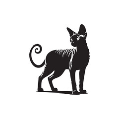 Cornish Rex Cat Vector Silhouette: Sleek and Curly-Coated Feline Design Highlighting the Breed’s Distinctive Ears, Wavy Fur, and Slender Frame in a Minimalist Vector Art Style.
