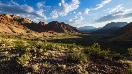 Desert canyon landscape with red rocks and shadows