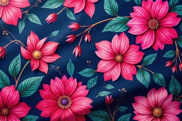 Vibrant fuchsia floral pattern on fabric Perfect for textile design, wallpaper, and more , art, background pattern