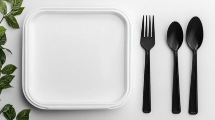 Minimalist Table Setting: White Plate and Black Cutlery