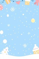Winter Holiday Background with Snowflakes and Decorations Flat Lay Style Festive Season Celebration