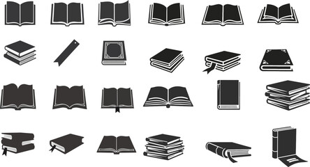  reading icons, education vector, library icon set, black book graphics,