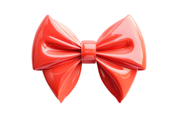 Shiny red bow tie with glossy texture on a white background