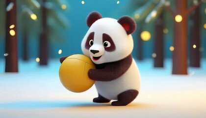 Panda in the snow cartoon 
