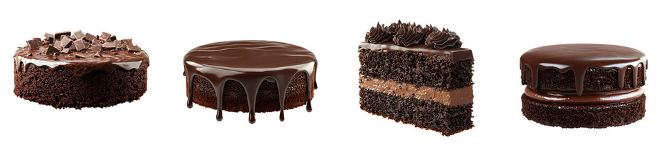 Obraz premium Deliciously decadent chocolate cakes in an array of styles, featuring rich layers, glossy ganache, and a variety of textures, perfect for dessert lovers and culinary enthusiasts.