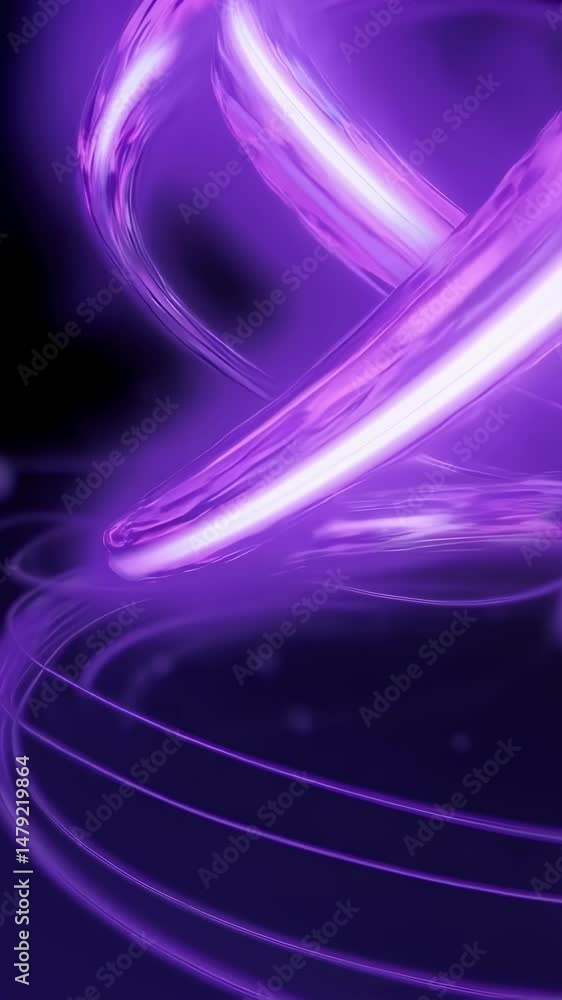 Poster abstract purple light trails swirl against dark background. glowing curved lines form dynamic patter