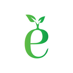 letter e with nature leaf logo design