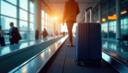 Business traveler's suitcase on a conveyor belt at an airport terminal , airline, roller