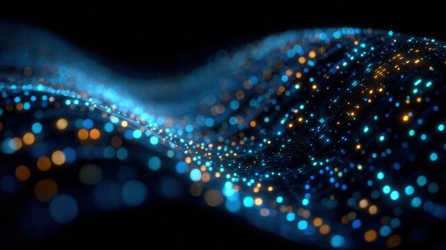 Dynamic wave of illuminated binary code in vibrant blues